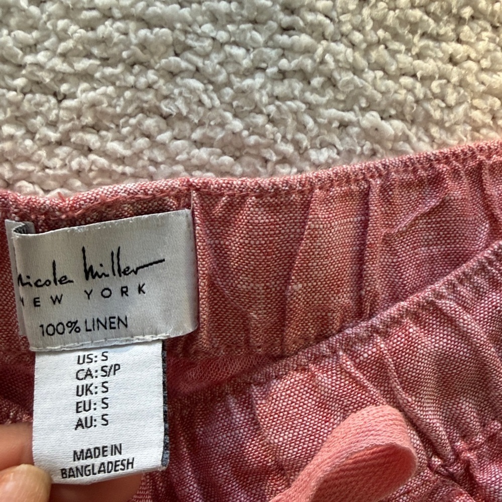 Nicole Miller Light Red 100% Linen Joggers Pants Size Small - Picture 5 of 8